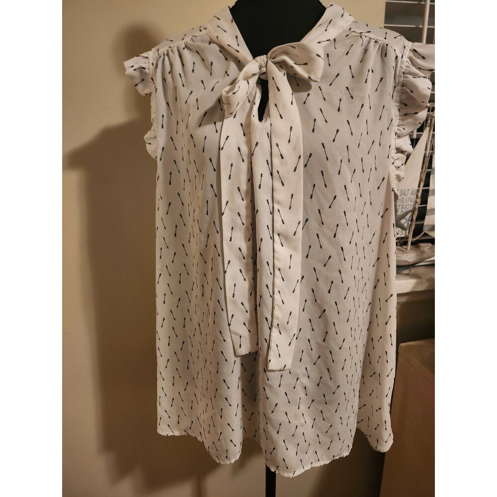 Sweet Rain Arrow Print Neck Bow Blouse 3X Whimsical Boho Western Core Ruffle